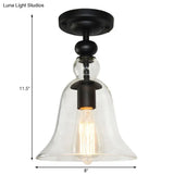 Industrial Black Semi Flush Mount Ceiling Light With Clear Glass Bell Shade For Living Room