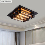 Industrial Black Square Ceiling Flush Mount Lamp With Clear Glass Tube - Perfect For Corridors 4 -