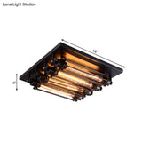 Industrial Black Square Ceiling Flush Mount Lamp With Clear Glass Tube - Perfect For Corridors 4 -