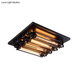 Industrial Black Square Ceiling Flush Mount Lamp With Clear Glass Tube - Perfect For Corridors 4 -