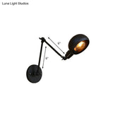 Industrial Black Swing Arm Wall Sconce With Bowl Shade - Metal Lighting For Study Room