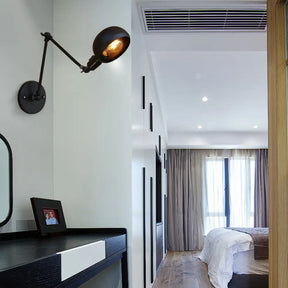 Industrial Black Swing Arm Wall Sconce With Bowl Shade - Metal Lighting For Study Room / 6+6