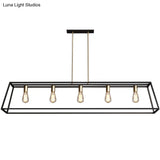 Industrial Black Trapezoid Island Light: 5-Bulb Metal Fixture For Dining Room Ceiling Suspension