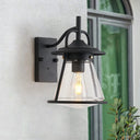Industrial Black Wall Sconce With Seeded Glass And Cone Shade - Outdoor Lighting