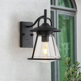Industrial Black Wall Sconce With Seeded Glass And Cone Shade - Outdoor Lighting