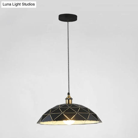Industrial Black/White Metal Pendant Light For Living Room - 1 Dome Suspension Lamp 13/16/19.5 Wide