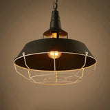 Industrial Black Wire Cage Hanging Light For Warehouse - 1 Head Barn Metal Lamp