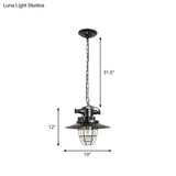 Industrial Black Wire Cage Pendant Light With Clear Glass Shade