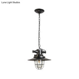 Industrial Black Wire Cage Pendant Light With Clear Glass Shade