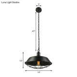 Industrial Black Wire Cage Pendant With Barn Shade - Ceiling Or Dining Table Hanging Fixture