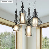Industrial Black Wire Pendant Light With Fabric Shade - 1 Dining Room Fixture