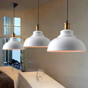 Industrial Bowl-Shaped Metal Ceiling Suspension Lamp - Single-Bulb Drop Pendant In Black/White White