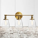 Industrial Brass Cone Wall Mounted Light Fixture - Clear Glass Lighting For Restaurants 3-Bulb