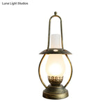 Industrial Brass Desk Lamp With White Glass Lantern And Metal Base