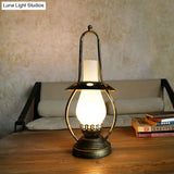 Industrial Brass Desk Lamp With White Glass Lantern And Metal Base
