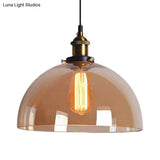 Industrial Brass Dome Pendant Light - Clear/Amber Glass
