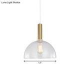 Industrial Brass Orb Pendant Light Clear Glass Dome Ceiling Fixture With Single Bulb