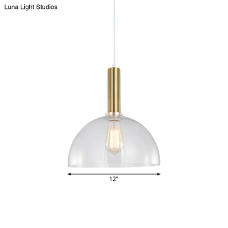 Industrial Brass Orb Pendant Light Clear Glass Dome Ceiling Fixture With Single Bulb