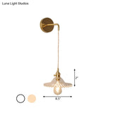 Industrial Brass Wall Mounted Lamp: Scalloped Clear/Opal Glass Bedroom Sconce Light With Single Bulb