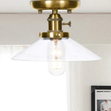 Industrial Bronze Cone/Saucer Semi Flush Mount Light With White/Clear Glass - 1 Living Room Ceiling