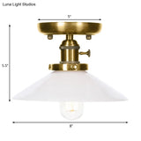 Industrial Bronze Cone/Saucer Semi Flush Mount Light With White/Clear Glass - 1 Living Room Ceiling