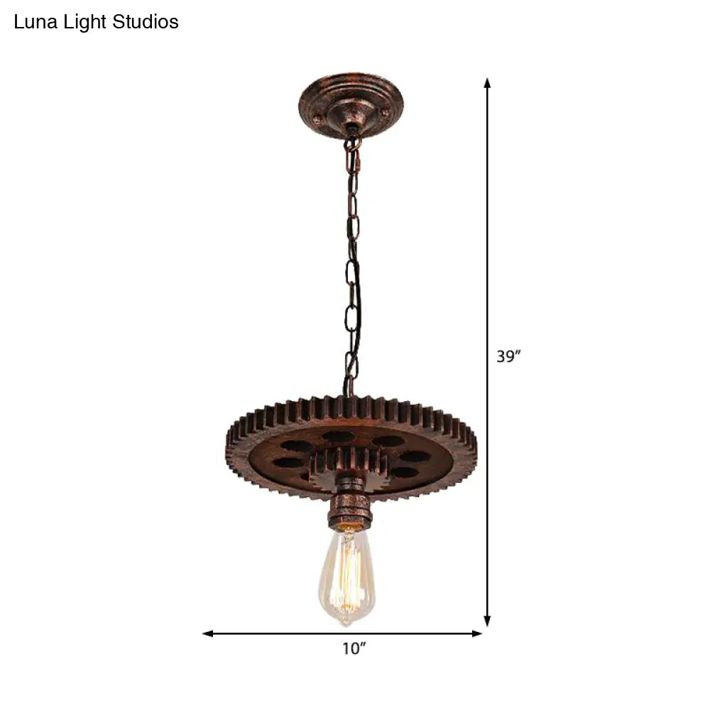 Industrial Bronze Gear Ceiling Lamp Metal Pendant Lighting For Dining Room - 1/6 Bulb