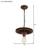 Industrial Bronze Gear Ceiling Lamp Metal Pendant Lighting For Dining Room - 1/6 Bulb
