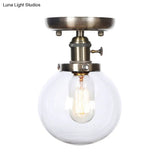 Industrial Bronze Globe Semi Flush Light With Clear/Amber Glass - Indoor Lighting Fixture