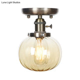 Industrial Bronze Globe Semi Flush Light With Clear/Amber Glass - Indoor Lighting Fixture