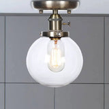 Industrial Bronze Globe Semi Flush Light With Clear/Amber Glass - Indoor Lighting Fixture Clear /