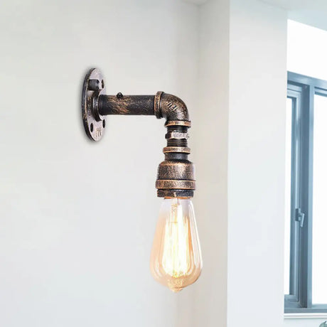 Industrial Bronze Metal Wall Sconce - Right Angle Bedroom Mount Lamp With 1 Head
