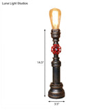 Industrial Bronze Metallic Plumbing Pipe Table Light With Open Bulb And Valve