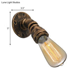 Industrial Bronze Pipe Kitchen Wall Lamp With Bare Bulb Design - Single Metal Mount Lighting
