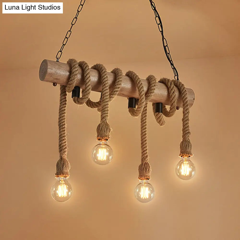 Industrial Brown Pendant Light With 4 Rope Lights - Perfect For Restaurants And Warehouses