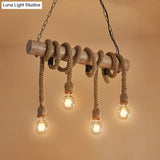Industrial Brown Pendant Light With 4 Rope Lights - Perfect For Restaurants And Warehouses