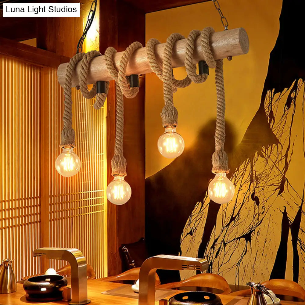 Industrial Brown Pendant Light With 4 Rope Lights - Perfect For Restaurants And Warehouses