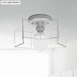 Industrial Cage Shade Ceiling Light For Bedroom - Black/White Metal Semi-Flush Mount