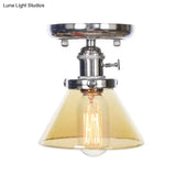 Industrial Chrome Ceiling Light - Semi Flush Mount With Clear/Amber Glass Bulb