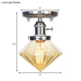 Industrial Chrome Ceiling Light - Semi Flush Mount With Clear/Amber Glass Bulb