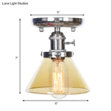 Industrial Chrome Ceiling Light - Semi Flush Mount With Clear/Amber Glass Bulb