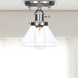 Industrial Chrome Ceiling Light - Semi Flush Mount With Clear/Amber Glass Bulb Clear / Cone