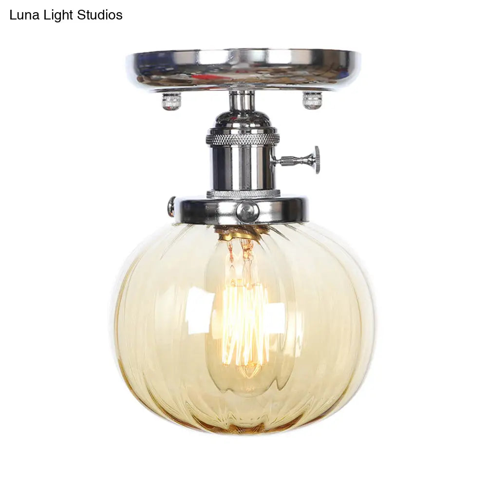 Industrial Chrome Ceiling Mount Light With Clear/Amber Glass For Dining Room