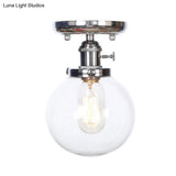 Industrial Chrome Ceiling Mount Light With Clear/Amber Glass Globe For Dining Room