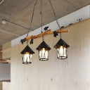 Industrial Clear Glass 3-Bulb Black Lantern Kitchen Island Light Fixture 27 Wide /