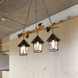 Industrial Clear Glass 3-Bulb Black Lantern Kitchen Island Light Fixture 27 Wide /