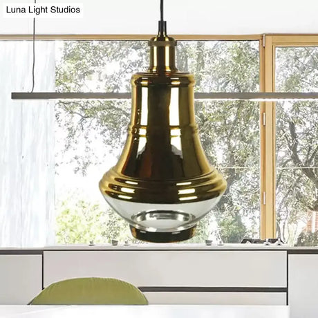 Industrial Clear Glass Brass Pendant Lighting - Oval Dining Room Hanging Light Kit