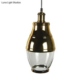 Industrial Clear Glass Brass Pendant Lighting - Oval Dining Room Hanging Light Kit