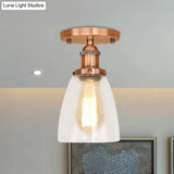 Industrial Clear Glass Conical Semi Flush Light For Foyer - Brass/Copper/Rust Ceiling Mount Fixture