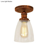 Industrial Clear Glass Conical Semi Flush Light For Foyer - Brass/Copper/Rust Ceiling Mount Fixture