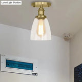 Industrial Clear Glass Conical Semi Flush Light For Foyer - Brass/Copper/Rust Ceiling Mount Fixture